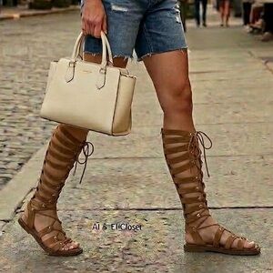 Free People Sun Chaser Tall Gladiator Sandals Suede Lace-Up Knee High Tan 8.5